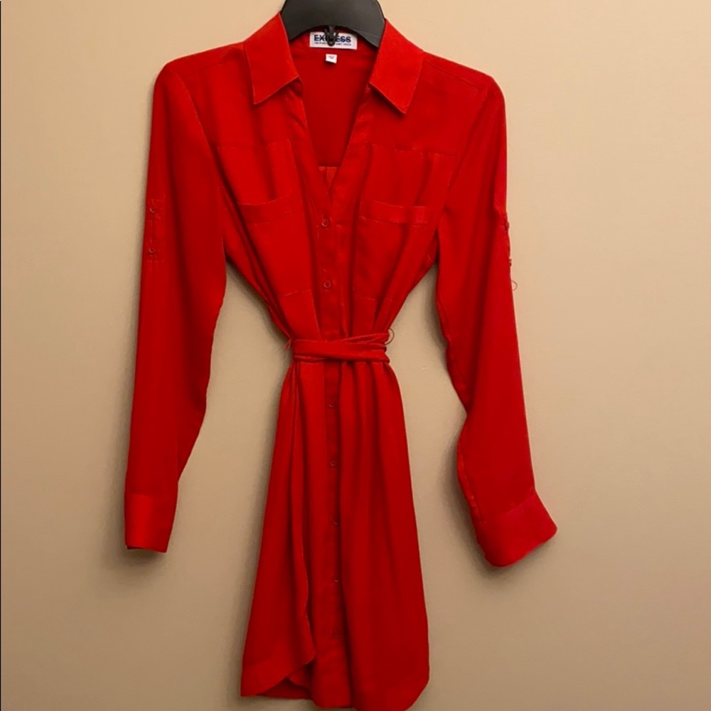 Red button down tie dress